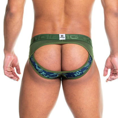 Camo Green Brief Jockstrap vista posterior de Gigo Underwear