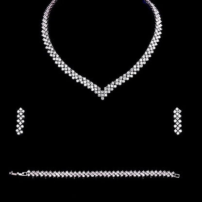 Wedding Jewelry - Silver Cubic Zirconia Bridal Three-Piece Jewelry Set