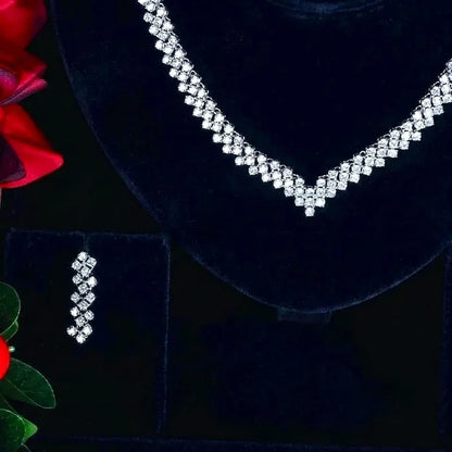 Wedding Jewelry - Silver Cubic Zirconia Bridal Three-Piece Jewelry Set