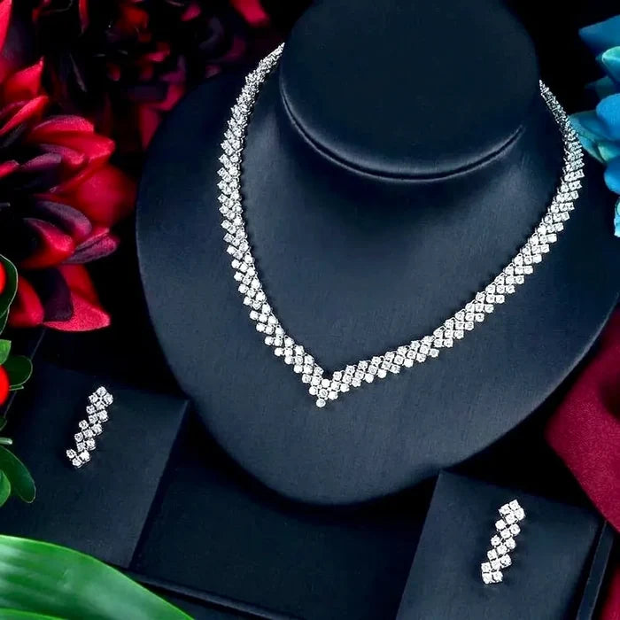 Wedding Jewelry - Silver Cubic Zirconia Bridal Three-Piece Jewelry Set