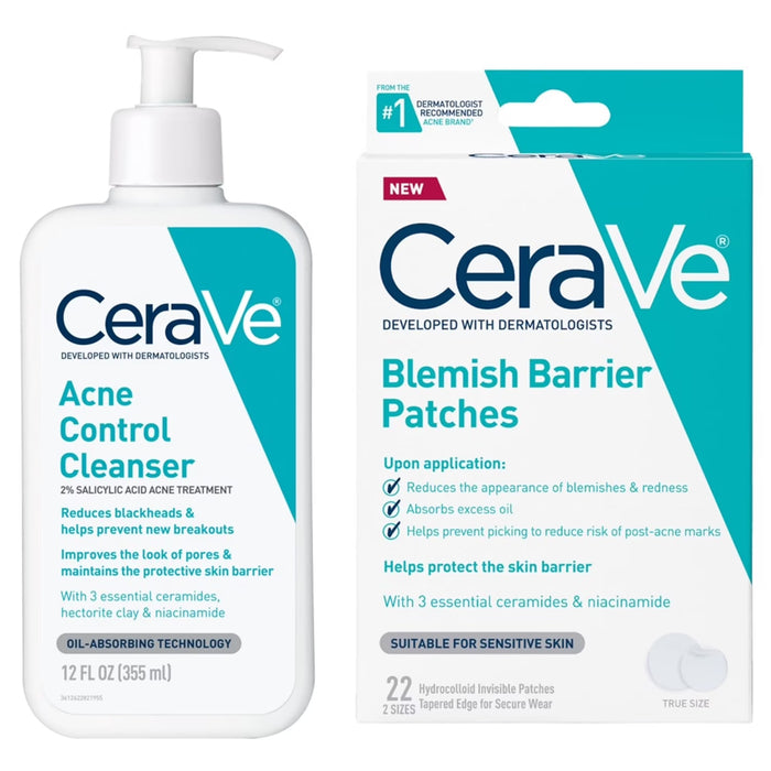 CeraVe Acne Cleanser 12 Oz + Blemish Patch Set 22 Ct