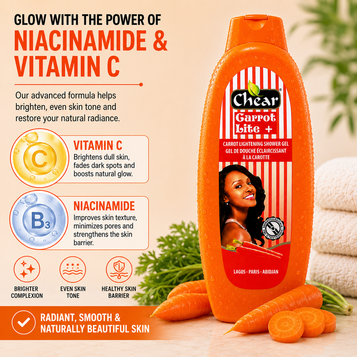 Chear Carrot Skin Brightening Shower Gel 750ml | Vitamin C & Niacinamide Body Wash for Glowing, Smooth & Even Skin