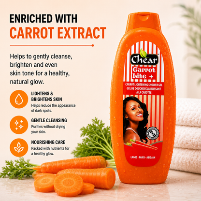 Chear Carrot Skin Brightening Shower Gel 750ml | Vitamin C & Niacinamide Body Wash for Glowing, Smooth & Even Skin