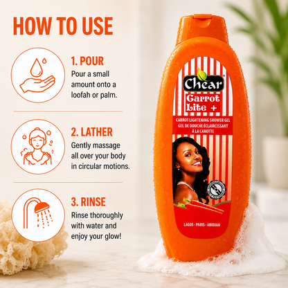 Chear Carrot Skin Brightening Shower Gel 750ml | Vitamin C & Niacinamide Body Wash for Glowing, Smooth & Even Skin