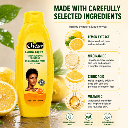 Chear Lemon Skin Brightening Shower Gel 750ml with Niacinamide, Vitamin C & Citric Acid | Glow Boosting Lemon Body Wash