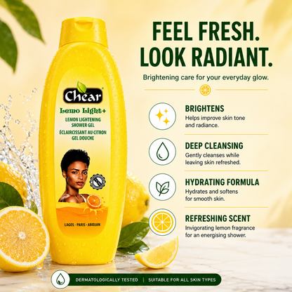 Chear Lemon Skin Brightening Shower Gel 750ml with Niacinamide, Vitamin C & Citric Acid | Glow Boosting Lemon Body Wash