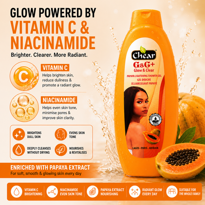 Chear Papaya Skin Brightening Shower Gel 750ml | Vitamin C & Niacinamide Body Wash for Glowing, Smooth & Even Skin