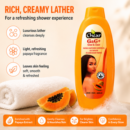 Chear Papaya Skin Brightening Shower Gel 750ml | Vitamin C & Niacinamide Body Wash for Glowing, Smooth & Even Skin