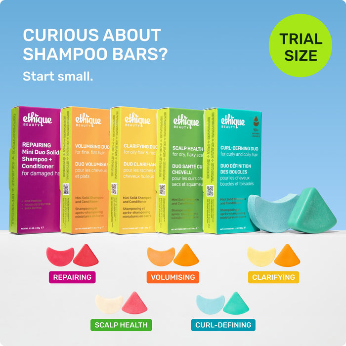 Curious about shampoo bars? start small. repairing, volumising, clarifying, scalp health, curl defining. travel size