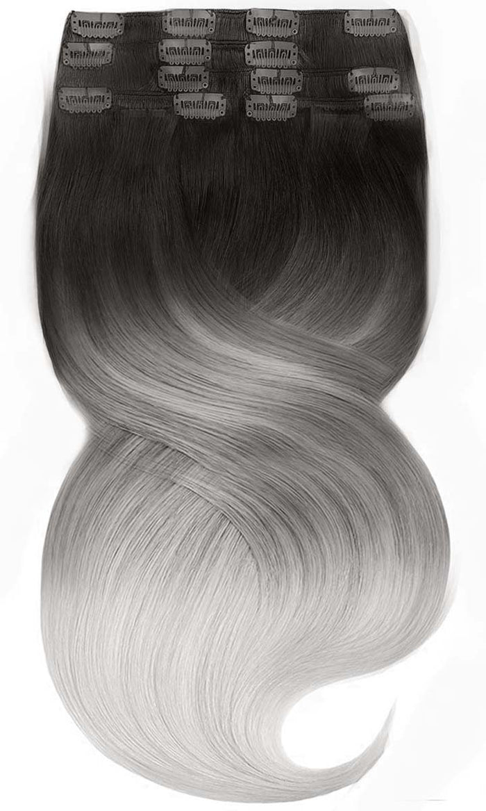 CLIP-IN EXTENSIONS LUXURY  OMBRÉ BALAYAGE Jet Black & Metallic Silver Blonde