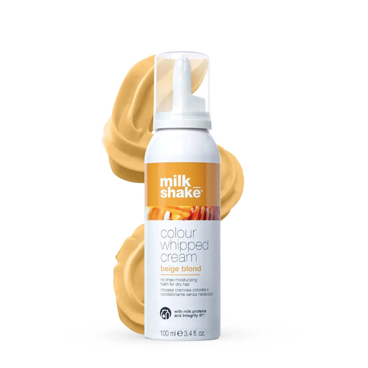 milk_shake  Colour Whipped Cream bottle with beige blond color swatch on a white background