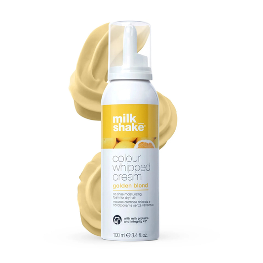 Bottle of milk_shake Colour Whipped Cream in Golden Blond on a white background
