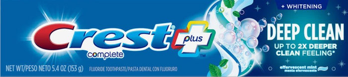 Crest Complete Plus Deep Clean Whitening Toothpaste – Effervescent Mint – 5.4 oz - 12 Pack