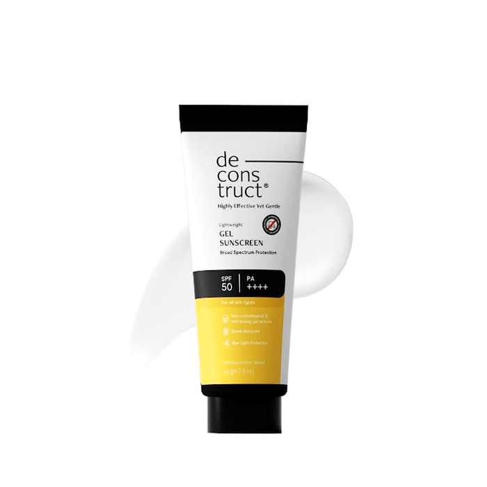 Deconstruct Lightweight Gel Sunscreen| SPF 55+ and PA+++ - No White Cast for Men & Women, 50gm - Beauty Tribe