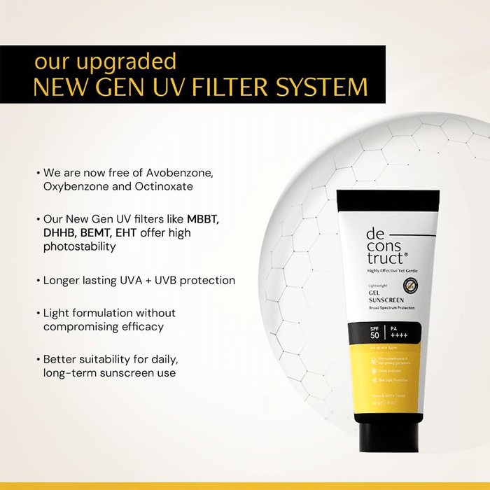 Deconstruct Lightweight Gel Sunscreen| SPF 55+ and PA+++ - No White Cast for Men & Women, 50gm - Beauty Tribe