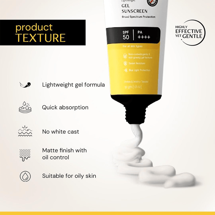 Deconstruct Lightweight Gel Sunscreen| SPF 55+ and PA+++ - No White Cast for Men & Women, 50gm - Beauty Tribe