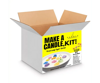 DIY candle making kit box with fruit cereal bowl candle image, open cardboard packaging