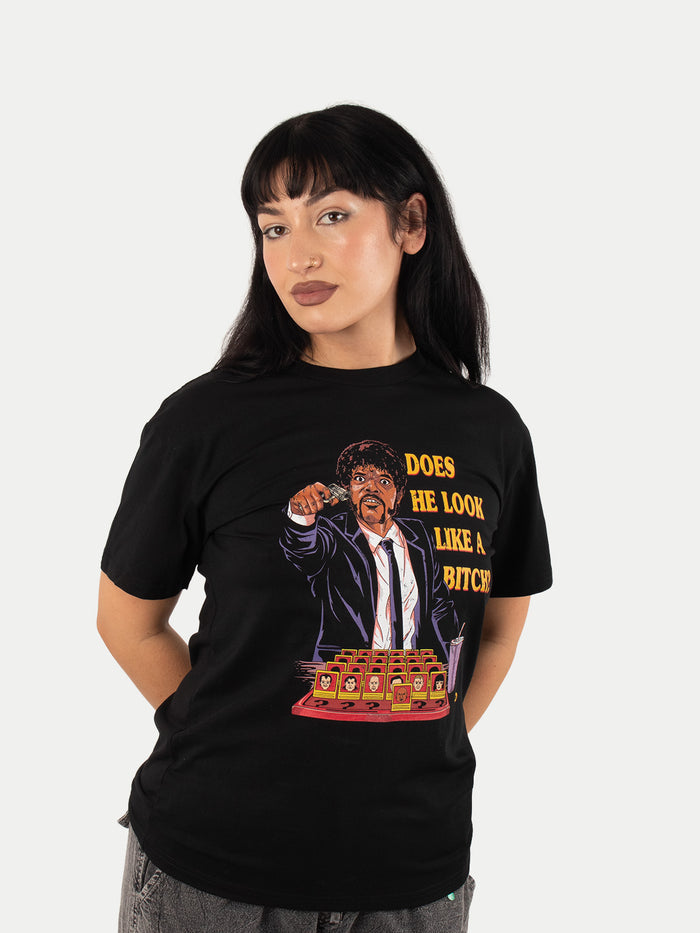 Does He Look Like a Bitch T-Shirt | Black-Image 5