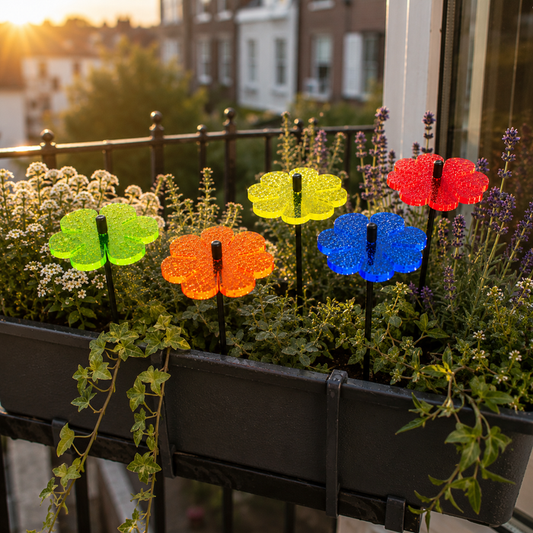 Double Blossom Garden Stakes – Set of 5 | Fluorescent Garden Décor | Small, Medium & Large