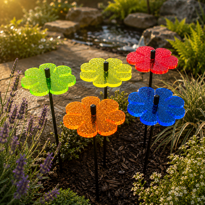 Double Blossom Garden Stakes – Set of 5 | Fluorescent Garden Décor | Small, Medium & Large