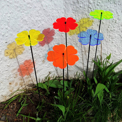 Double Blossom Garden Stakes – Set of 5 | Fluorescent Garden Décor | Small, Medium & Large