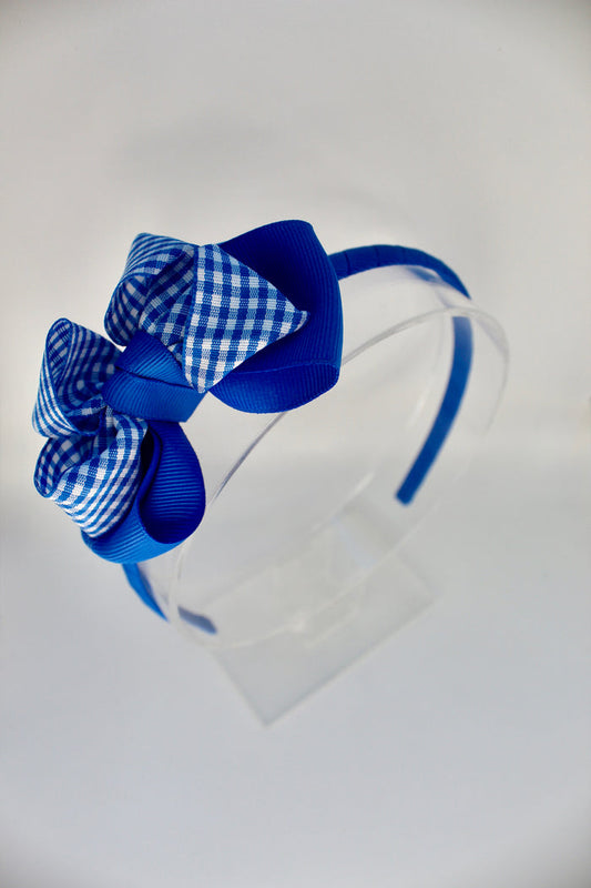 Double Loop School Headband - Royal Blue Gingham
