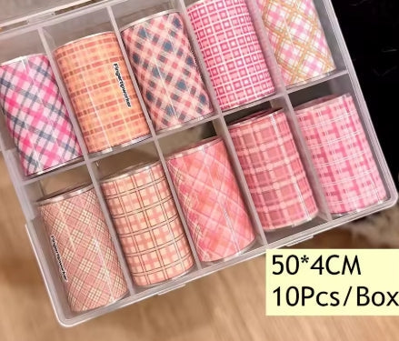 Dream Goddess Nails Foil Transfer Pink Plaid Print 10 Pack