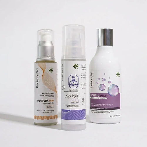 Three skincare products from Radiance 360 on a white background