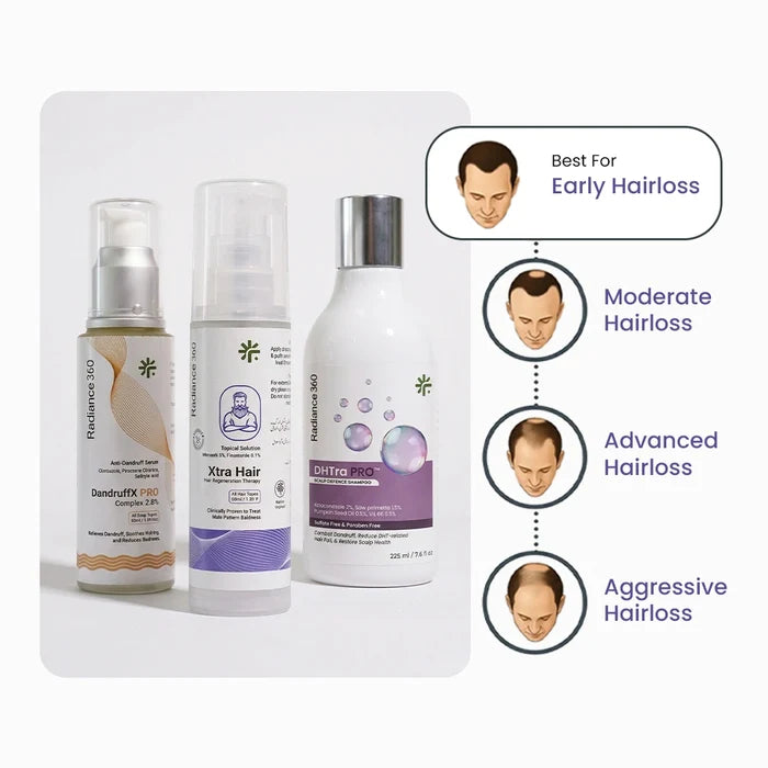 Set of hair care products with product usage guidance on a white background