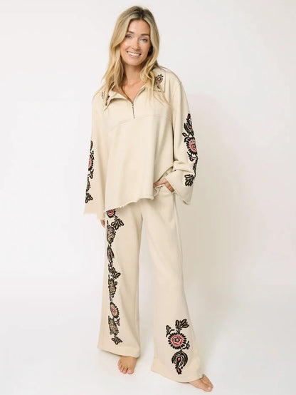 Easy Does It Embroidered Sweatshirt - Cream-view 2