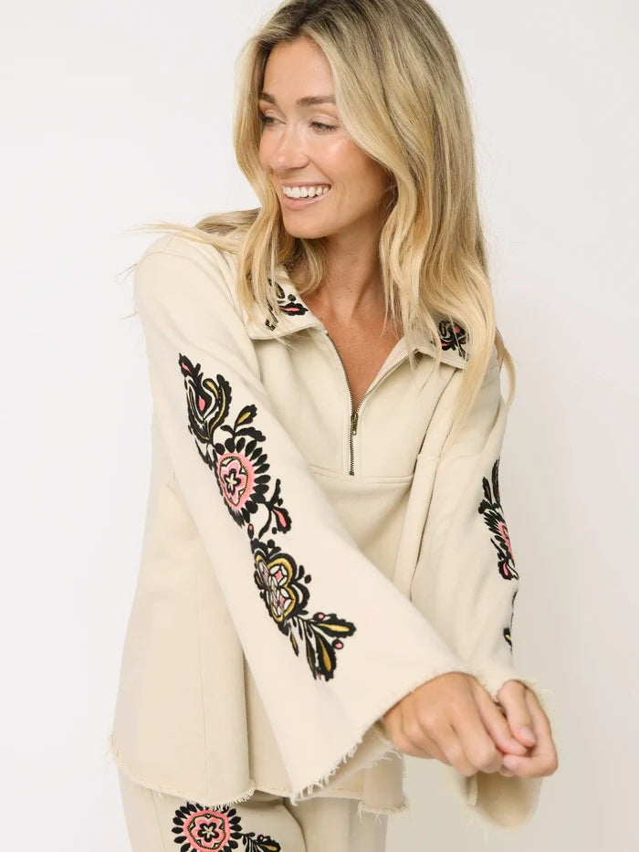 Easy Does It Embroidered Sweatshirt - Cream-view 4