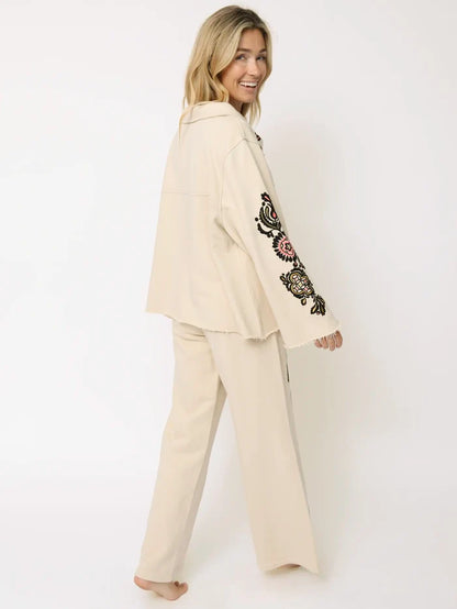 Easy Does It Embroidered Sweatshirt - Cream-view 5
