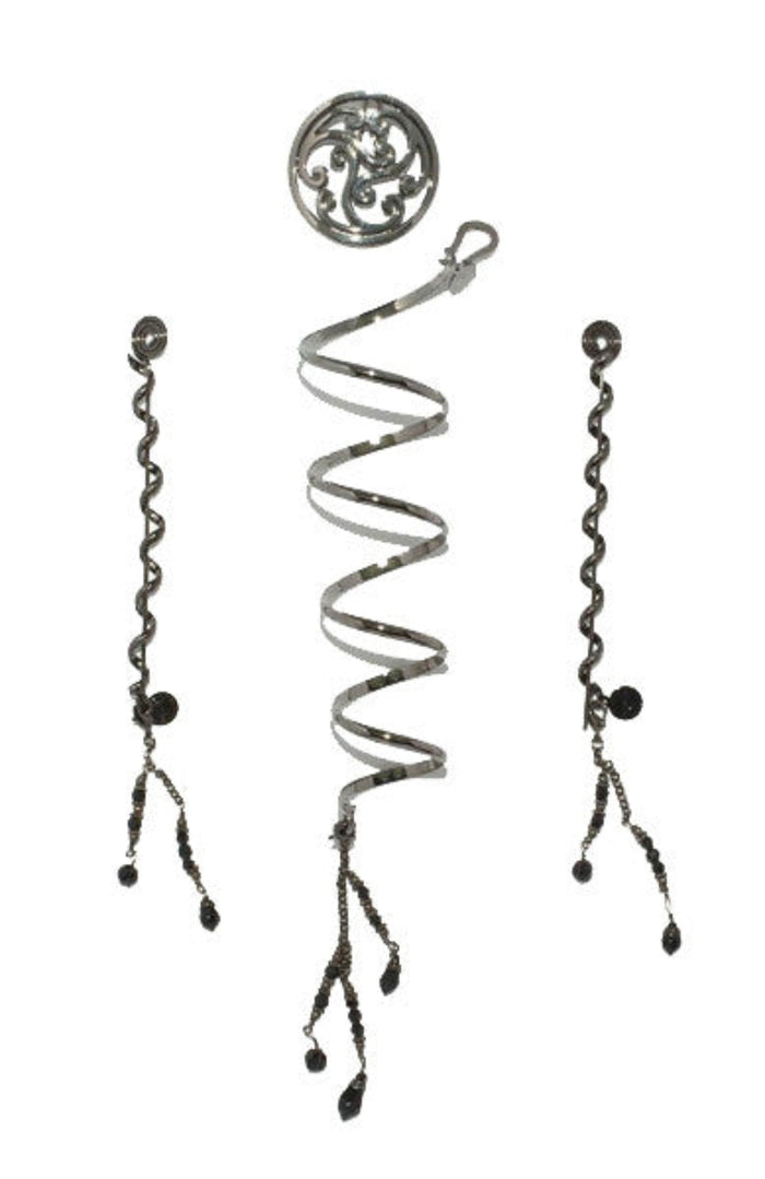 black metal hair accessory set with spiral wrap and dangling charms front view