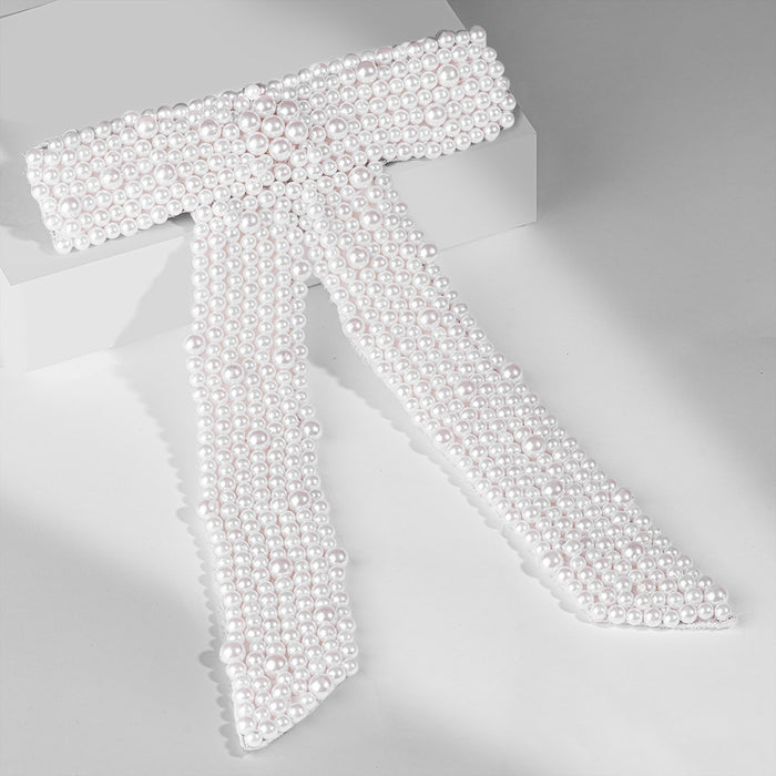 Embellished Pearl Hair Bow Barrette Clip - White