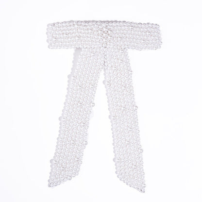 Embellished Pearl Hair Bow Barrette Clip - White