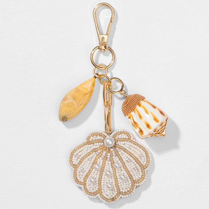 Embellished  Shell Bag Charm - White