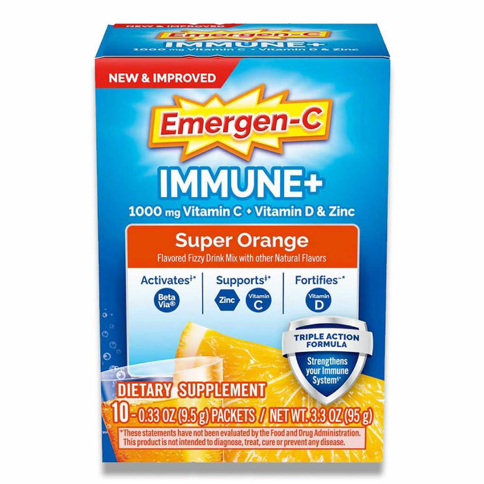 Emergen-C - Immune Plus 1000mg Vitamin C, Super Orange - 10 Ct - 3 Pack