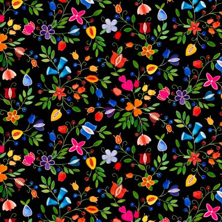 F2055 Black Small Floral