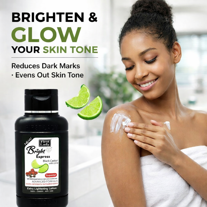 First Lady Bright Express Black Castor Lotion – Brightening Body Lotion for Dark Spots & Even Skin Tone