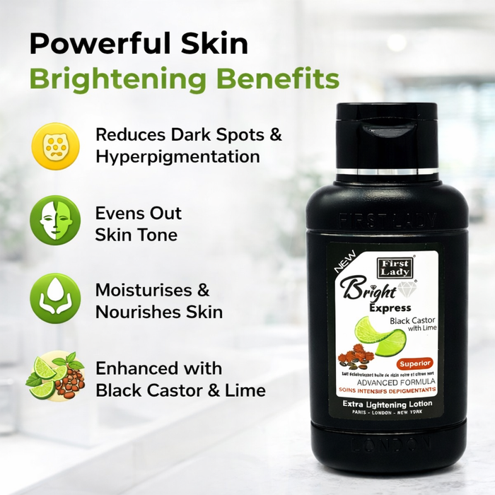 First Lady Bright Express Black Castor Lotion – Brightening Body Lotion for Dark Spots & Even Skin Tone