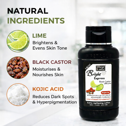 First Lady Bright Express Black Castor Lotion – Brightening Body Lotion for Dark Spots & Even Skin Tone