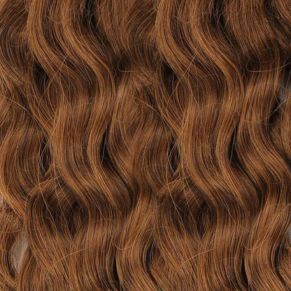 Auburn brown water wave crochet hair extension, 100% human hair, #30 color, machine-made for versatile styling and dyeing.