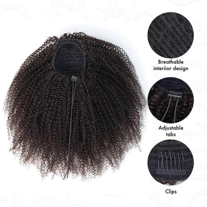 Flash Sale|QVR Drawstring Ponytail Extension Afro Kinky Curly Human Hair