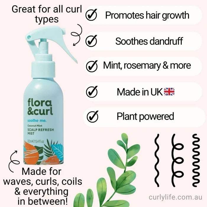 Flora & Curl Coconut Mint Scalp Refresh Mist, day two curl reviver for reshaping curls without washing