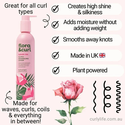 Flora & Curl Rose Water Detangling Leave-In Lotion, moisture layer for curl definition and softness