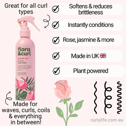 Flora & Curl Rose Water Hydrating Hair Mist, day two curl reviver for reshaping curls without washing