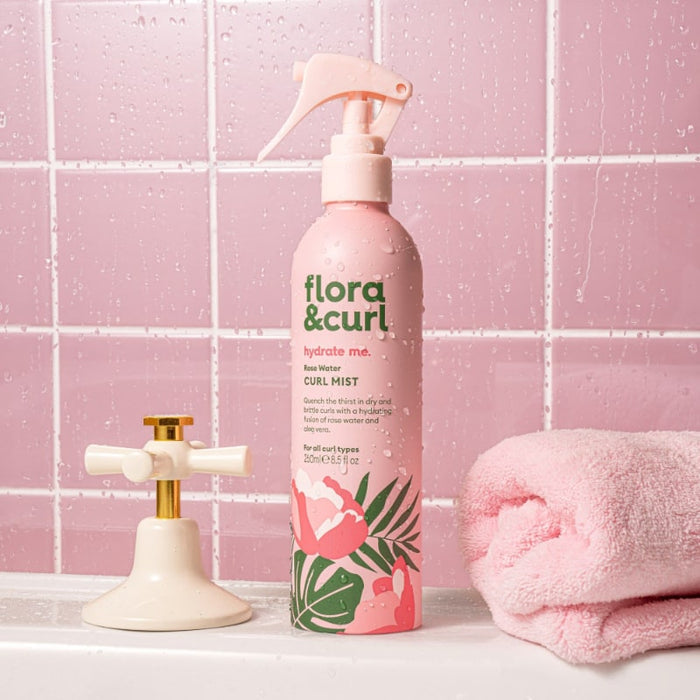 Flora & Curl Rose Water Hydrating Hair Mist, stocked at Curly Life, Australia's curly hair specialists