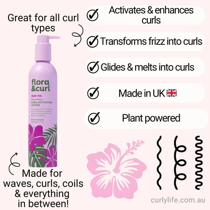 Flora & Curl Sweet Hibiscus Curl Activating Lotion, curl cream for moisture, softness and definition