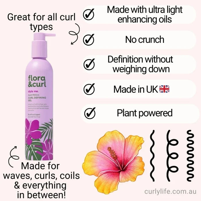 Flora & Curl Sweet Hibiscus Curl Defining Gel, styling gel for hold, definition and frizz control