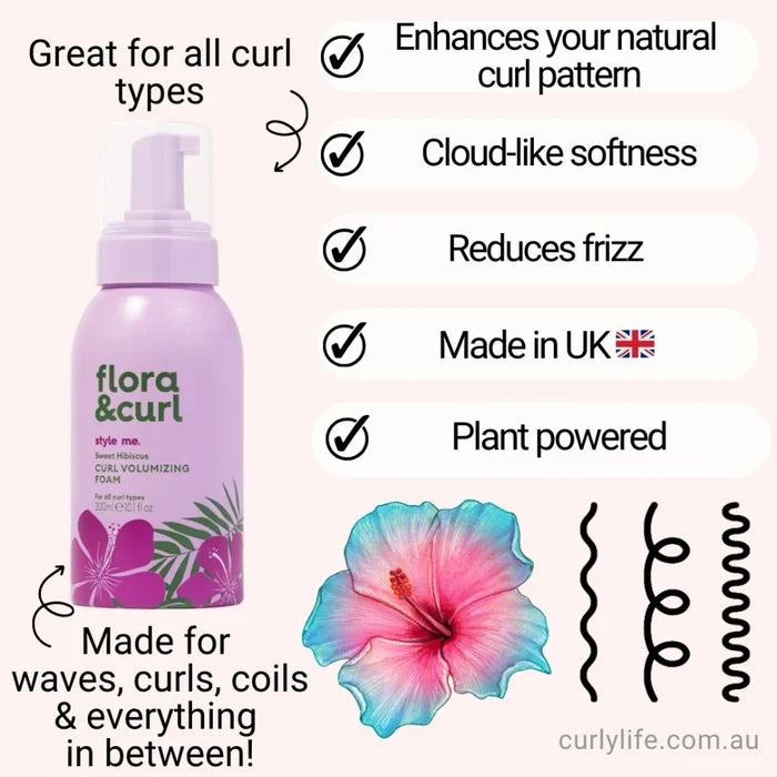 Flora & Curl Sweet Hibiscus Curl Volumizing Foam, volumising foam for lift and curl definition